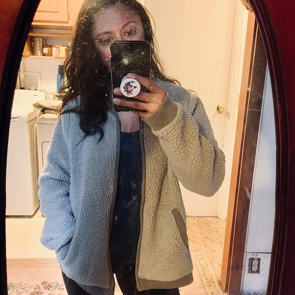 Grey sherpa teddy zip up lined bomber jacket ribbed cuffs - Picture 3 of 9